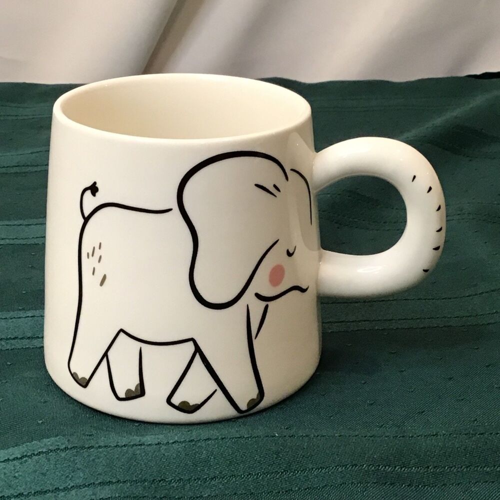 World Market White Ceramic Elephant Coffee Mug with Trunk on Handle